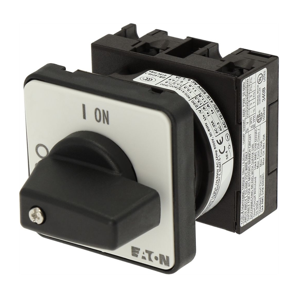 Hauptschalter_2polig_95-350-00320_B01 Nockenschalter 2-poliger Hauptschalter 2x20A Zentraleinbau 48x48mm mit Knebel und Frontblende