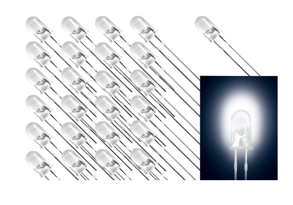 5mm-LED-Weiss-100-Stueck-Pack-2 5mm LED Weiss Kaltweiss 5000mcd 15grad 3,2V 20mA - 100-Stück Pack -