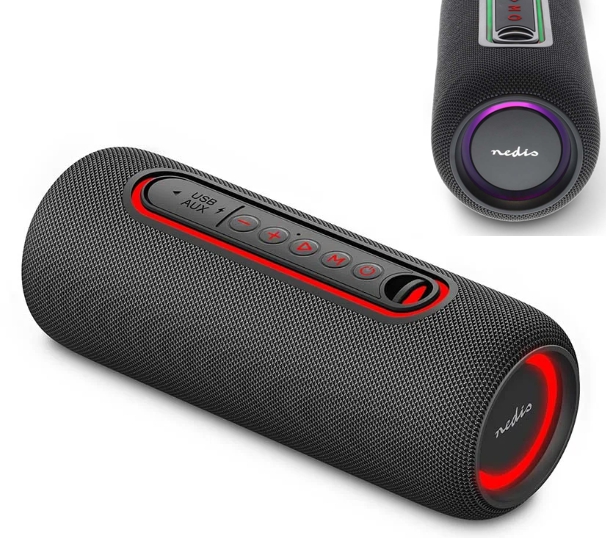 Tragbarer Bluetooth Lautsprecher 30W mit Akku 240min + USB +AUX + RGB-LED + IPX5 Spritzwassergeschützt IN2460