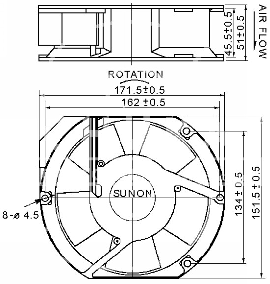 230V Lüfter 172x150x51mm 26W ALU-druckguss 343qbm je Std