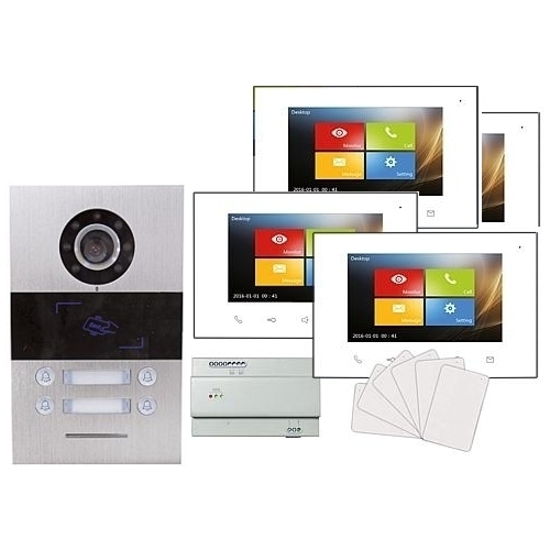 79-228-01204_4fach_Tuersprechsystem_Villa Villa AS Kamera Türsprechanlage 2-Draht für 4-Familienhaus mit 4x 7zoll Touch Monitor