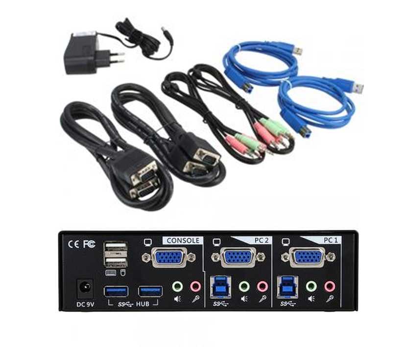 VGA_KVM_mit_USB_HUB_Audio_53-680-01165 KVM VGA Umschalter 2-fach Kombi mit USB Klinke Audio