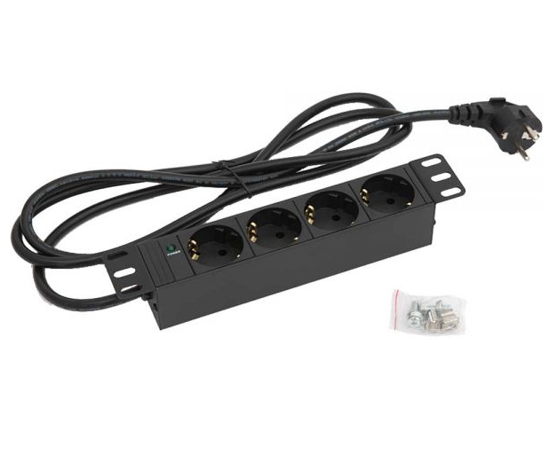 10zoll_Steckdose_62-630-03296 10zoll Steckdose 1HE Schwarz 4-fach Steckdosenleiste