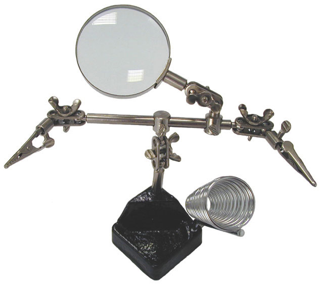 2te_Hand_mit_Glaslupe_Loetkolbenhalter_44-789-00005 3te Hand Halter Krokoklemmen 60mm Glaslupe und Lötkolbenhalter in einem