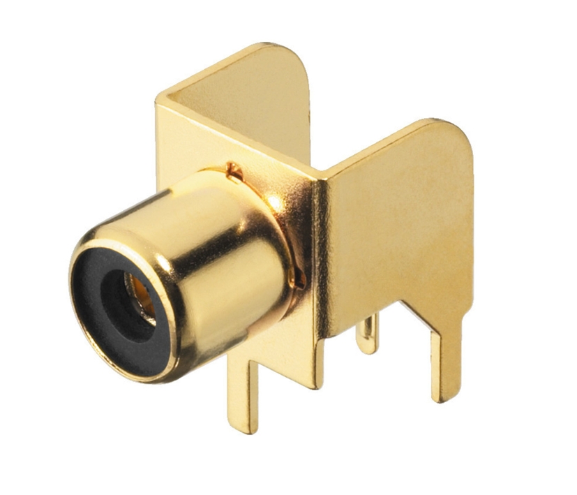 39-854-00110_Cinchbuchse_vergoldet_T709G Cinchbuchse Einbaubuchse vergoldet Platinenversion gewinkelt