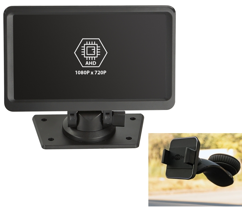 178mm 7zoll Monitor 2x AHD Videoeingang für 12V mit Standfuß & Saugnapf 