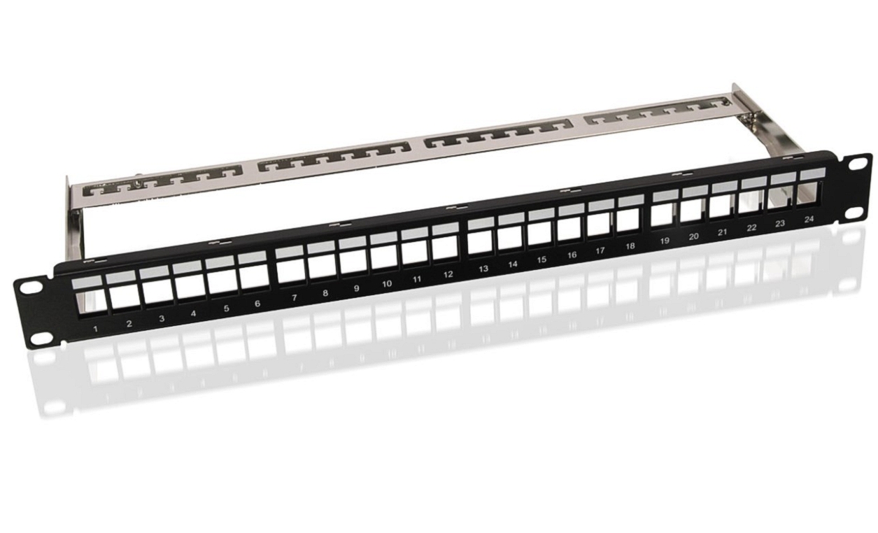 62-630-03730_Keystonefeld_ab2021 19zoll Patchpanel Patchfeld Keystone Träger für 24 Snap-In Module Schwarz