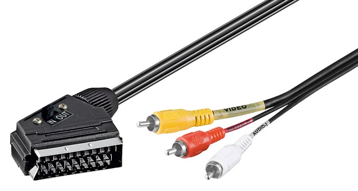 39-866-00060-scart-auf-cinch Scartkabel 2m Scart auf 3x Cinchstecker mit Umschalter