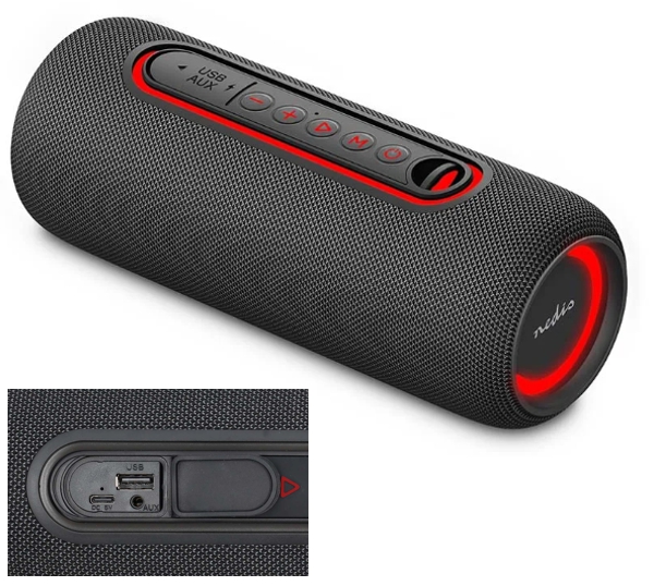 Tragbarer Bluetooth Lautsprecher 30W mit Akku 240min + USB +AUX + RGB-LED + IPX5 Spritzwassergeschützt IN2460